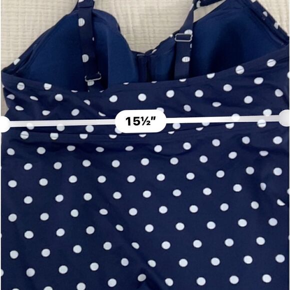Lands End Navy w White polka dots 16W DD underwire Crossover V neck Tankini Top - Picture 6 of 10